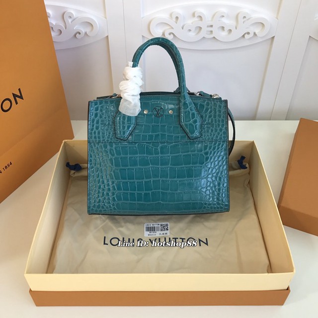 路易威登LV女包 N92515孔雀藍 City Steamer小號手袋 鱷魚皮面 LV手提肩背斜挎女包 xxlv2008